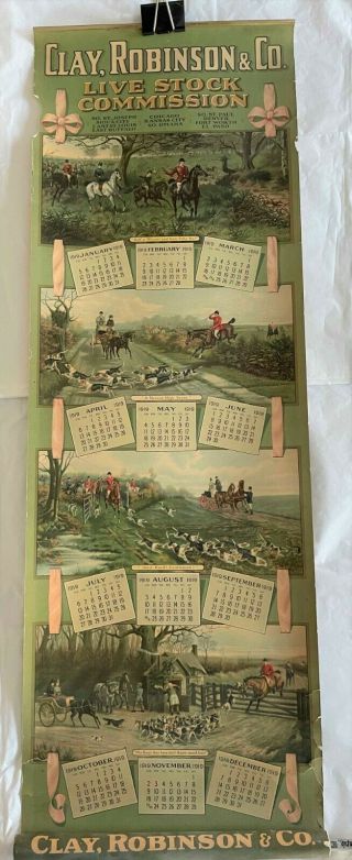 Antique 1919 Clay Robinson Live Stock Commission Yard Long Calendar 12” X 36”