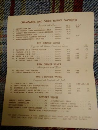 1960 ' s orginal Wine Card menu The Picadilly Pub South Naples Florida 2