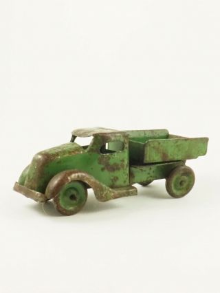 Antique Pressed Tin/steel Toy Truck 7” Green With Dump Truck Lifting Bed /c