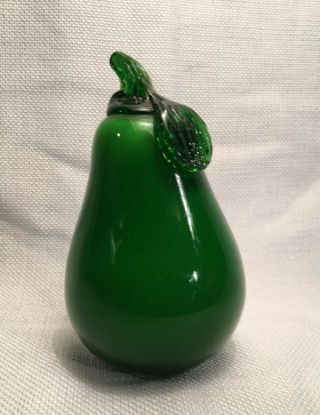 Vintage Hand Blown Art Glass Green Pear Life Size Murano Style Fruit Home Decor