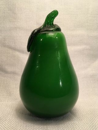 Vintage Hand Blown Art Glass Green Pear Life Size Murano Style Fruit Home Decor 2