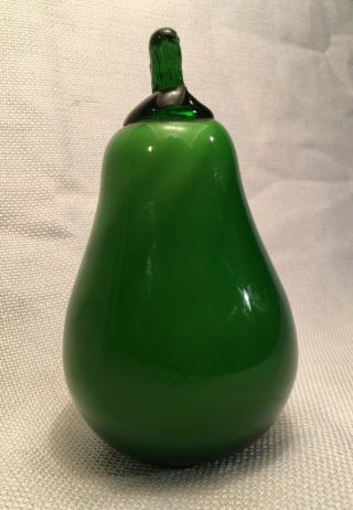 Vintage Hand Blown Art Glass Green Pear Life Size Murano Style Fruit Home Decor 3