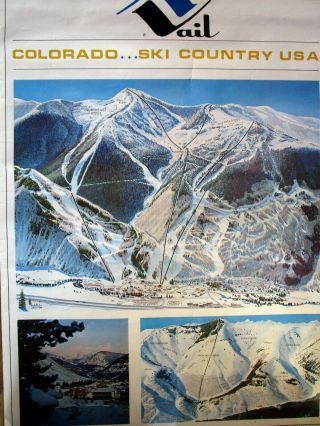 Rare Vintage 1960’s Hal Shelton Vail Colorado Ski Country Area Trail Map Poster