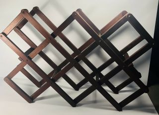 Vintage Wine Rack Accordian Collapsible Folding Wood Holds 8