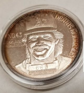 Mlb Dennis Eckersly.  999 Fine Silver (1 Troy Ounce) Silver Coin A Bit Tarnished