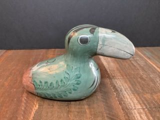 Vintage Tonala Mexican Pottery Folk Art Bird Toucan Figure Handmade Hand Painted