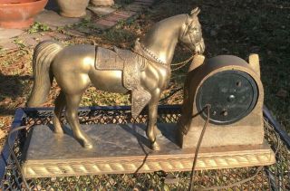 Antique Sessions Cast Metal Western Horse Mantle Clock Model W Copper Plate 2