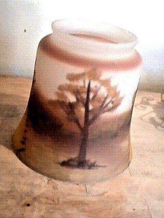 Exquisite Antique Vintage Reverse Painted Tulip Shape Lamp Shade Trees In Meadow