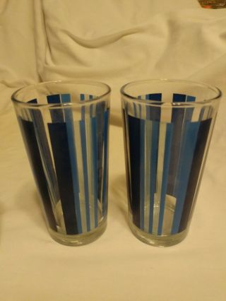 Three Pretty Blue Stripe Beverage Glasses Vintage Made in Indonesia 2