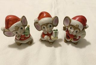 Homco 3 Piece Set Christmas Mouse 5405 Vintage