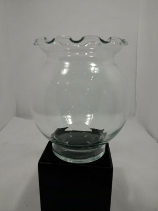 Clear Glass Vtg Vase/ Mini Fish Bowl - Ruffled Edge - 4.  5 " X 5 "