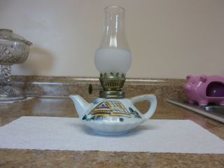 Vintage Mini Porcelain Oil Lamp,  Tea Pot Design (trimont Ware Japan)