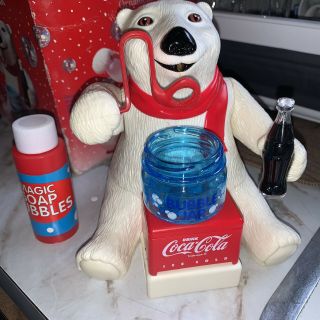 Coca Cola Bubble Blowing Polar Bear Ornament L - 16 1996 Coke Vintage