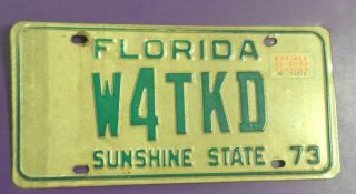 Vintage 1973 Florida Ham Radio License Plate Tag W4tkd - Sunshine State