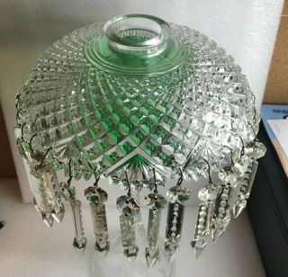Antique American Eapg " Diamond & Fan " Shade Only For Lamp W/ Prisms