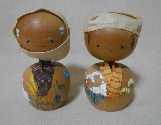 Japanese Vintage Wooden Kokeshi Nodder Doll 7cm / Hood