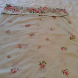 Vintage Full Flat Sheet Rose Desigh With Green Trim And 1 Standard Pillow Case 2