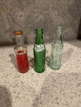 Vtg Mini Coca Cola,  Sprite,  Crush Soda Glass Bottles 3 Inch Tall