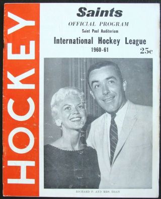 1960 - 61 Ihl St.  Paul Saints V.  Indianapolis Chiefs Intl.  Hockey League Program