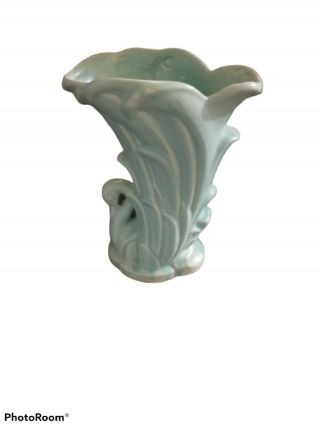 Vintage Mccoy Art Pottery Swan Vase Matte Turquoise Green 1946 9 "