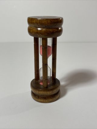 Vintage Wooden 3 Minute Hourglass With Pink Sand 4” Tall Egg Timer 2
