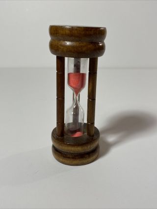 Vintage Wooden 3 Minute Hourglass With Pink Sand 4” Tall Egg Timer 3