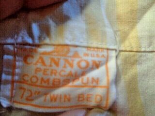 Vintage Cannon Combspun Percale Twin Flat Sheet Yellow/white Stripe Pre - Owned