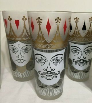 Vintage Tall Drinking Glasses Playing Card Theme Set of 6 2