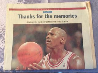 Chicago Tribune Michael Jordan Thanks For The Memories Tribute Paper 8/13/93