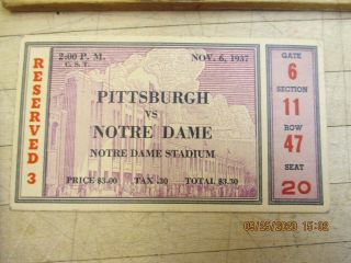 1937 Notre Dame Vs Pittsburgh Football Ticket Pitt Panthers