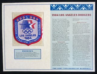 1984 Los Angeles Dodgers / Olympic Games Lost Treasures Baseball Team Patch Card