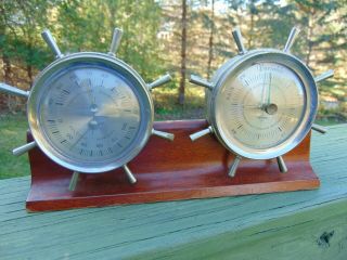 Vintage Swift Barometer & Thermometer Desk Set W/ Ship 