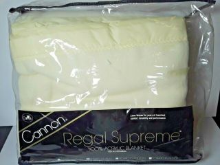 Vtg Cannon Acrylic Blanket Yellow Nylon Satin Trim 80 X 90 Full Regal Supreme