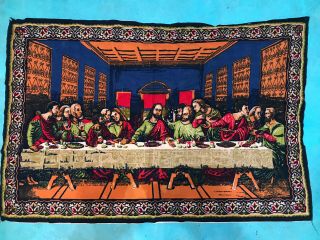 Vintage Rtc York Tapestry Style Last Supper Large Wall Hanging 53 X 37 "