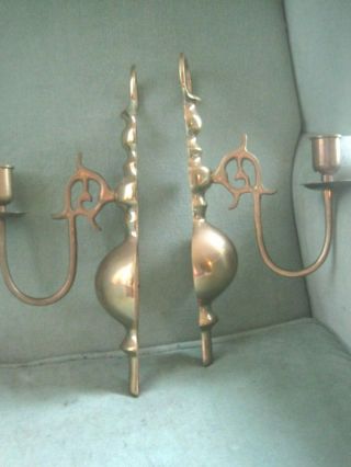 2 Vintage Brass Wall Sconce Pair 12 " Tall Candle Holder
