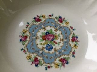 Vtg Round Serving Bowl Lyric Pattern Pink & Blue Florals Gold Trim 8 7/8” 2