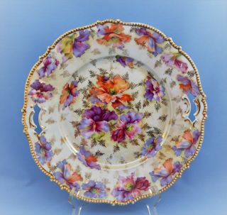Vintage Porcelain Cake Plate W/ Pansy Flowers 11 "