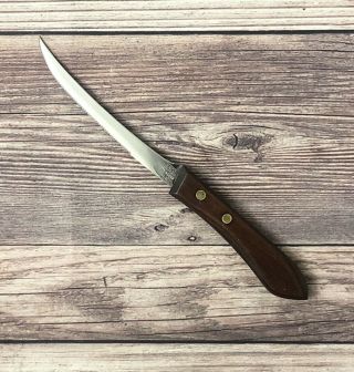 Vintage Ekco Serrated Tomato Knife 4” Wood Handle Made In Usa - Refinished