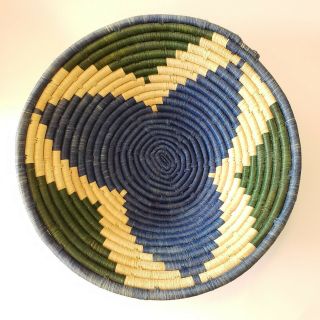 Vintage Basket Coil Woven Bowl Wall Hanging Home Decor Kenyan Boho Handmade Blue
