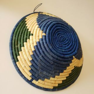 Vintage Basket Coil Woven Bowl Wall Hanging Home Decor Kenyan Boho Handmade Blue 3