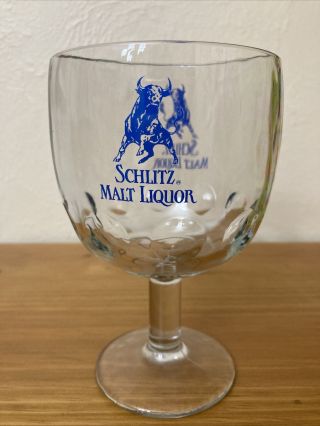 Vintage Schlitz Malt Liquor Stemmed Thumbprint Goblet Beer Glass