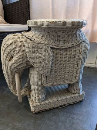 Vintage Wicker Elephant End Table Stand Worn