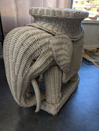 Vintage Wicker Elephant End Table Stand Worn 2