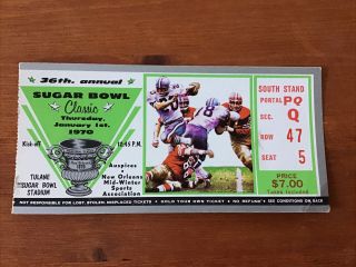1970 Sugar Bowl Vintage College Football Ticket Ole Miss Vs Arkansas Manning Sec