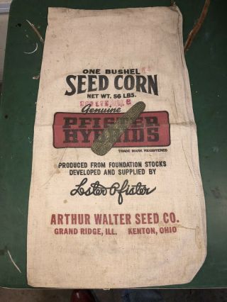 Vintage Seed Corn Bag Sack Pfister Hybrids Arthur Walter Kenton Oh Grand Ridge