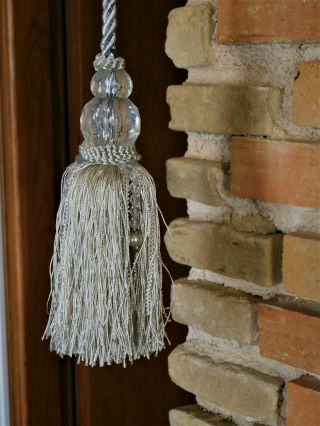 VINTAGE CURTAIN TIE BACKS TASSEL WTH CRYSTALS LIGHT GRAY - BLUE COLOR 86.  5 inches 3