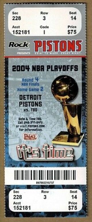 2004 Los Angeles La Lakers At Detroit Pistons Nba Finals Game 4 - Ticket Stub