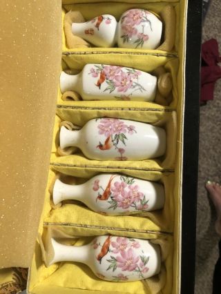 Vintage Chinese Miniature Eggshell Porcelain Vases Set Of 5