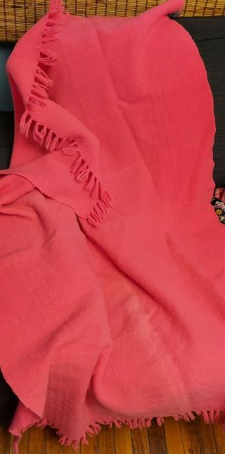 Vintage Three Weavers Houston Texas 100 Virgin Wool Pink Throw Blanket