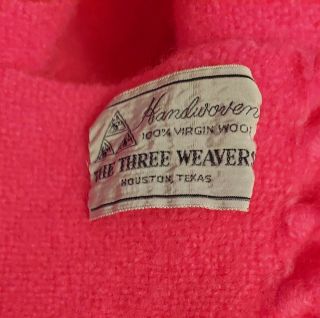 Vintage Three Weavers Houston Texas 100 Virgin Wool Pink Throw Blanket 3